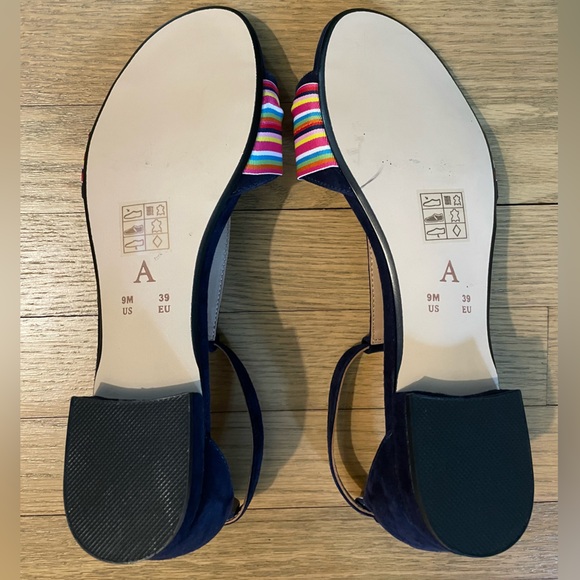 NWOT - ANTHROPOLOGIE “Elenore” Navy Blue Suede T-Strap Sandals with Bows / Sz 9 - Picture 8 of 12